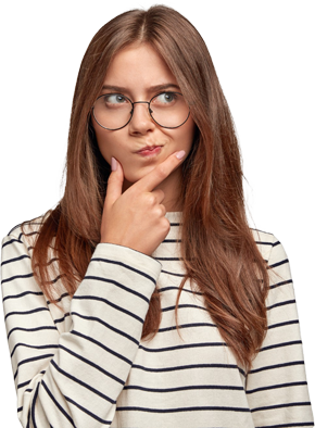 A girl thinking with a text 'What's on your mind